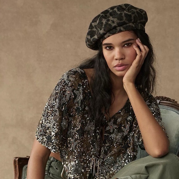 Free People X Understated Leather Penny Leopard Beret Hat - Picture 6 of 6